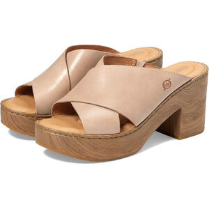 Born Women Size 8 M Pavia Natural Full Grain Leather Heeled Platform Sandals